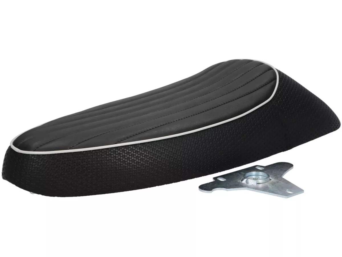 Seat -BGM PRO Sport- Vespa PX (-1983), Sprint, GT, GTR, Super, TS, GL, VNA, VBA, VNB, VBB, T4 - with flat fuel tank also fits Rally 180/200, GS160, SS180 - without lock - grey piping
