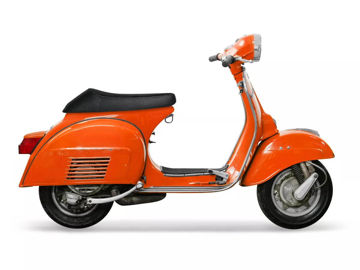 Seat -BGM PRO Sport- Vespa PX (-1983), Sprint, GT, GTR, Super, TS, GL, VNA, VBA, VNB, VBB, T4 - with flat fuel tank also fits Rally 180/200, GS160, SS180 - without lock - grey piping