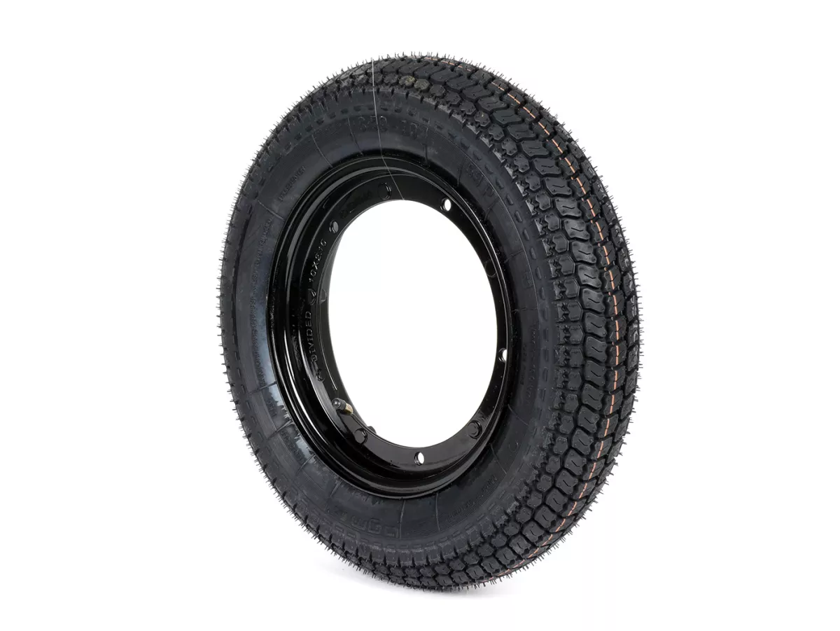 Komplettrad (Reifen fahrbereit auf Felge montiert) -BGM Classic, Vespa Largeframe PX, Sprint, Rally, GT, GTR, TS, T4, LML Star/Stella- 3.50 - 10 Zoll TT 59P (reinforced) - Felge Stahl, lackiert 2.10- 10 - schwarz