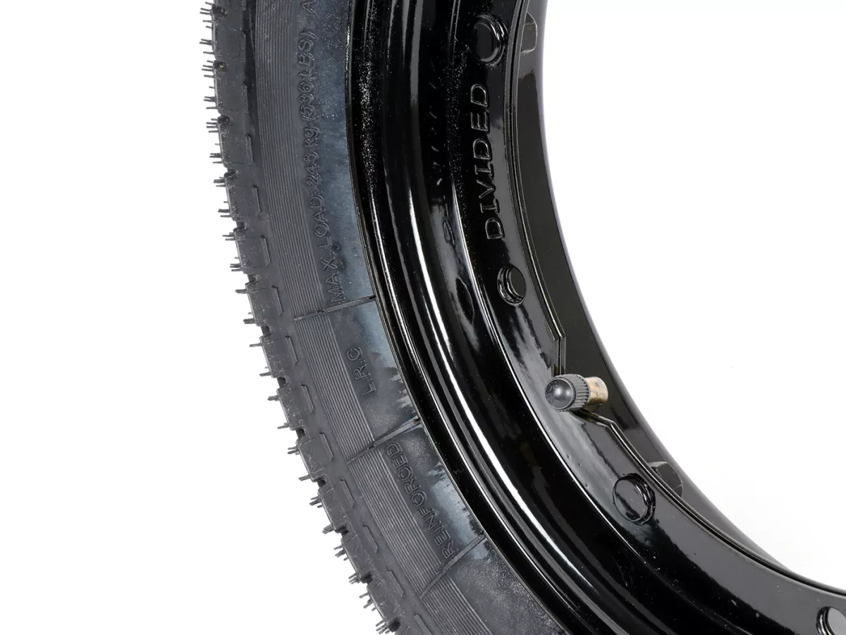 Komplettrad (Reifen fahrbereit auf Felge montiert) -BGM Classic, Vespa Largeframe PX, Sprint, Rally, GT, GTR, TS, T4, LML Star/Stella- 3.50 - 10 Zoll TT 59P (reinforced) - Felge Stahl, lackiert 2.10- 10 - schwarz