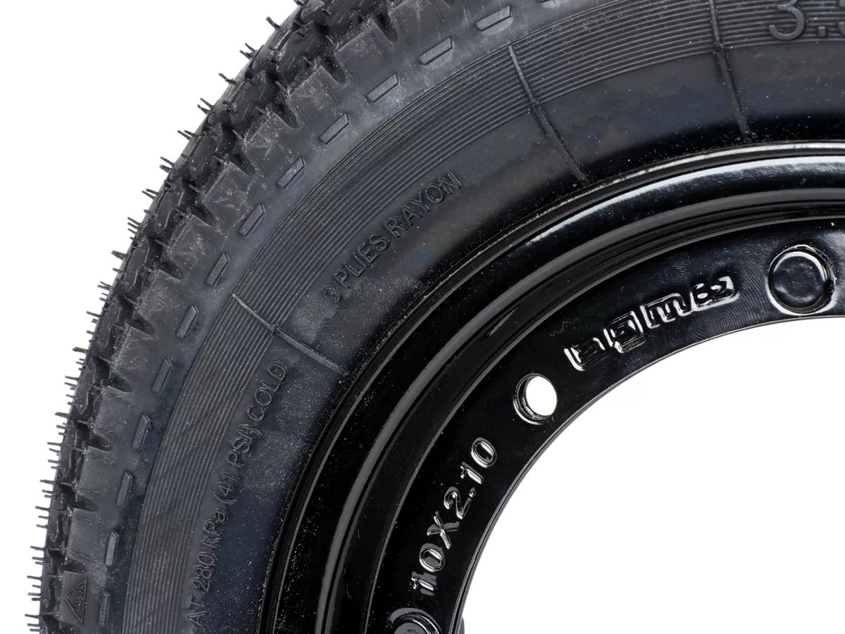 Komplettrad (Reifen fahrbereit auf Felge montiert) -BGM Classic, Vespa Largeframe PX, Sprint, Rally, GT, GTR, TS, T4, LML Star/Stella- 3.50 - 10 Zoll TT 59P (reinforced) - Felge Stahl, lackiert 2.10- 10 - schwarz
