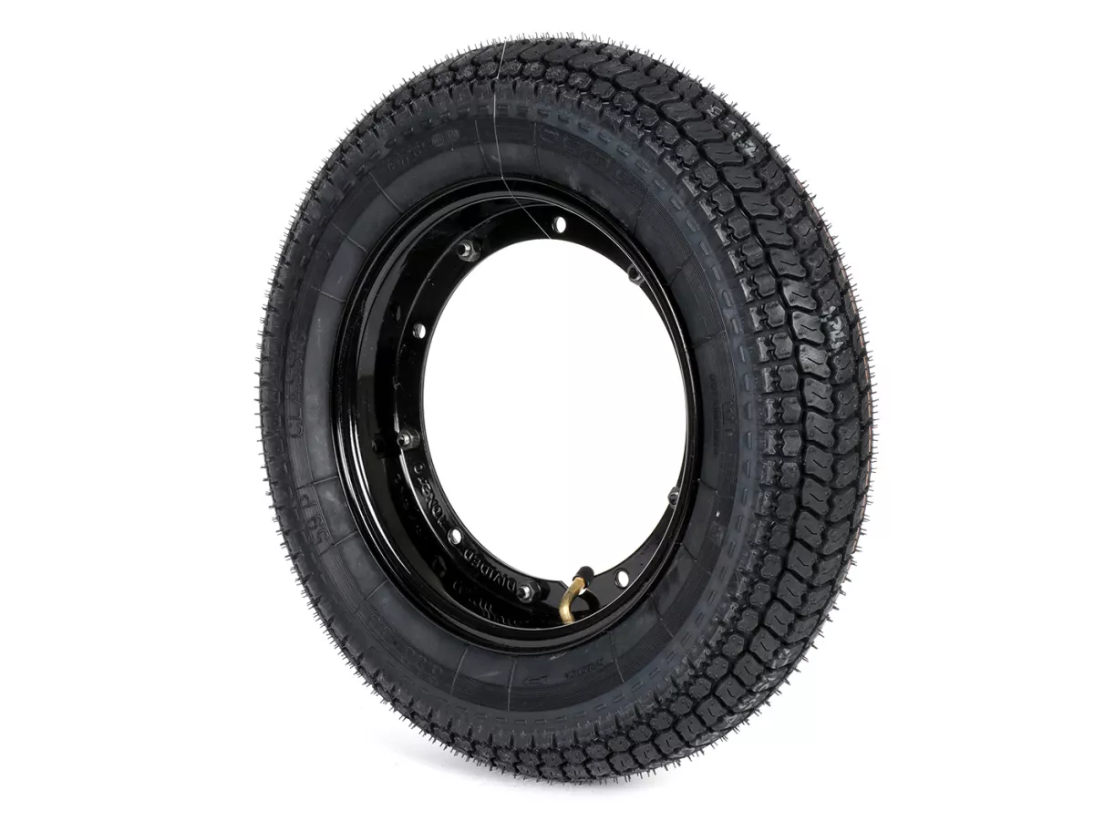 Komplettrad (Reifen fahrbereit auf Felge montiert) -BGM Classic, Vespa Largeframe PX, Sprint, Rally, GT, GTR, TS, T4, LML Star/Stella- 3.50 - 10 Zoll TT 59P (reinforced) - Felge Stahl, lackiert 2.10- 10 - schwarz