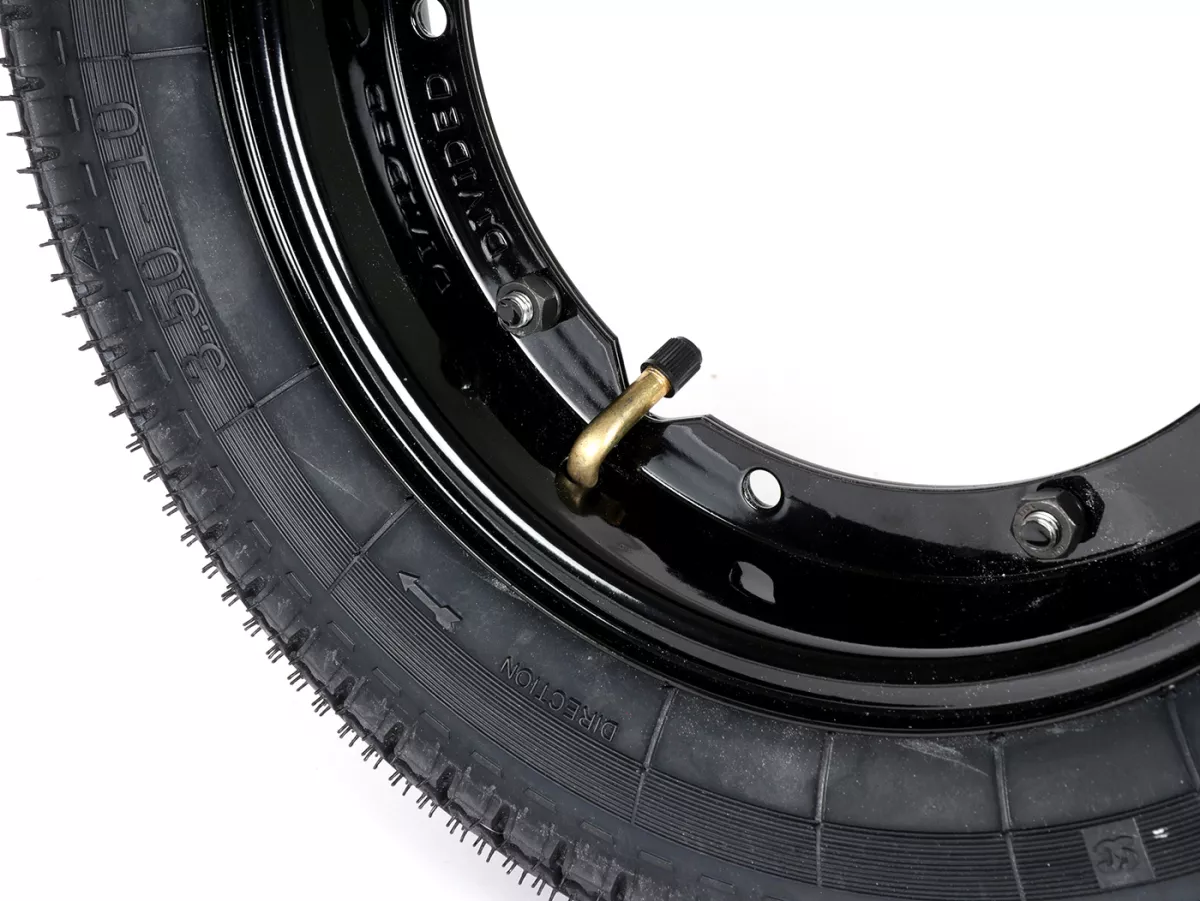 Komplettrad (Reifen fahrbereit auf Felge montiert) -BGM Classic, Vespa Largeframe PX, Sprint, Rally, GT, GTR, TS, T4, LML Star/Stella- 3.50 - 10 Zoll TT 59P (reinforced) - Felge Stahl, lackiert 2.10- 10 - schwarz