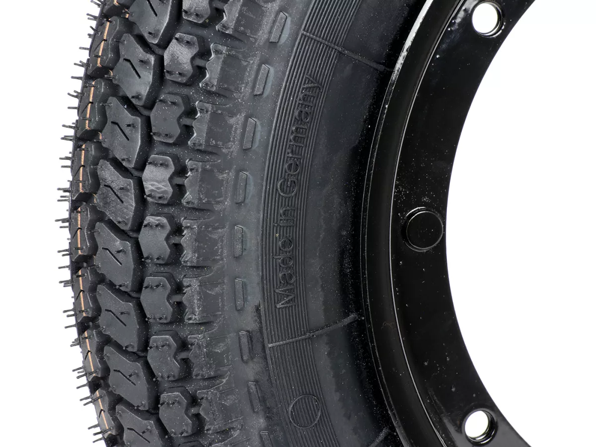 Komplettrad (Reifen fahrbereit auf Felge montiert) -BGM Classic, Vespa Largeframe PX, Sprint, Rally, GT, GTR, TS, T4, LML Star/Stella- 3.50 - 10 Zoll TT 59P (reinforced) - Felge Stahl, lackiert 2.10- 10 - schwarz