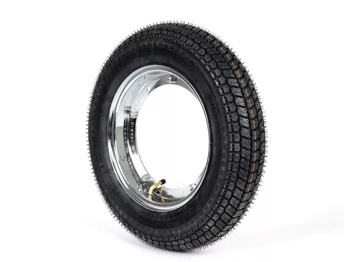 Komplettrad (Reifen fahrbereit auf Felge montiert) -BGM Classic, Vespa Largeframe PX, Sprint, Rally, GT, GTR, TS, T4, LML Star/Stella- 3.50 - 10 Zoll TT 59P (reinforced) - Felge Stahl, lackiert 2.10- 10 - Chrom