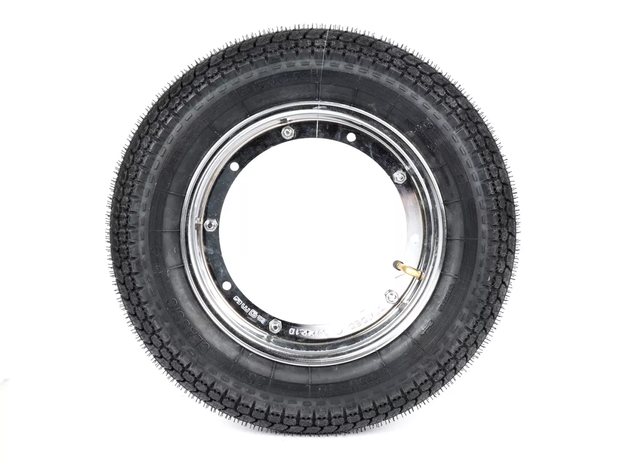Komplettrad (Reifen fahrbereit auf Felge montiert) -BGM Classic, Vespa Largeframe PX, Sprint, Rally, GT, GTR, TS, T4, LML Star/Stella- 3.50 - 10 Zoll TT 59P (reinforced) - Felge Stahl, lackiert 2.10- 10 - Chrom