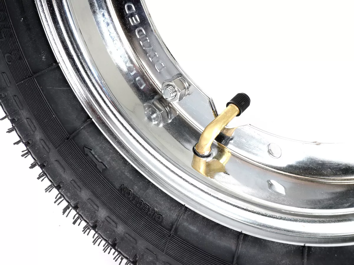 Komplettrad (Reifen fahrbereit auf Felge montiert) -BGM Classic, Vespa Largeframe PX, Sprint, Rally, GT, GTR, TS, T4, LML Star/Stella- 3.50 - 10 Zoll TT 59P (reinforced) - Felge Stahl, lackiert 2.10- 10 - Chrom