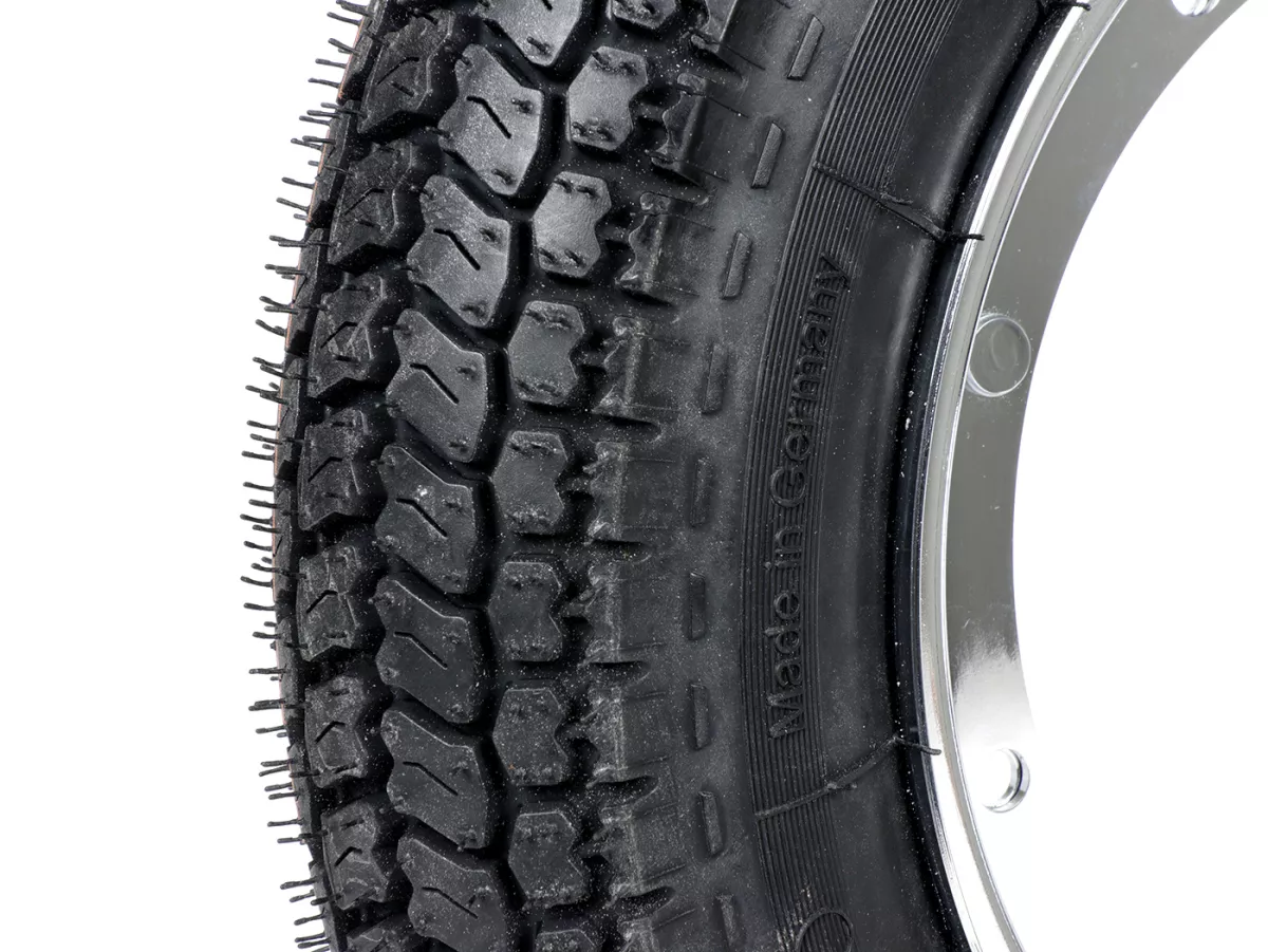 Komplettrad (Reifen fahrbereit auf Felge montiert) -BGM Classic, Vespa Largeframe PX, Sprint, Rally, GT, GTR, TS, T4, LML Star/Stella- 3.50 - 10 Zoll TT 59P (reinforced) - Felge Stahl, lackiert 2.10- 10 - Chrom