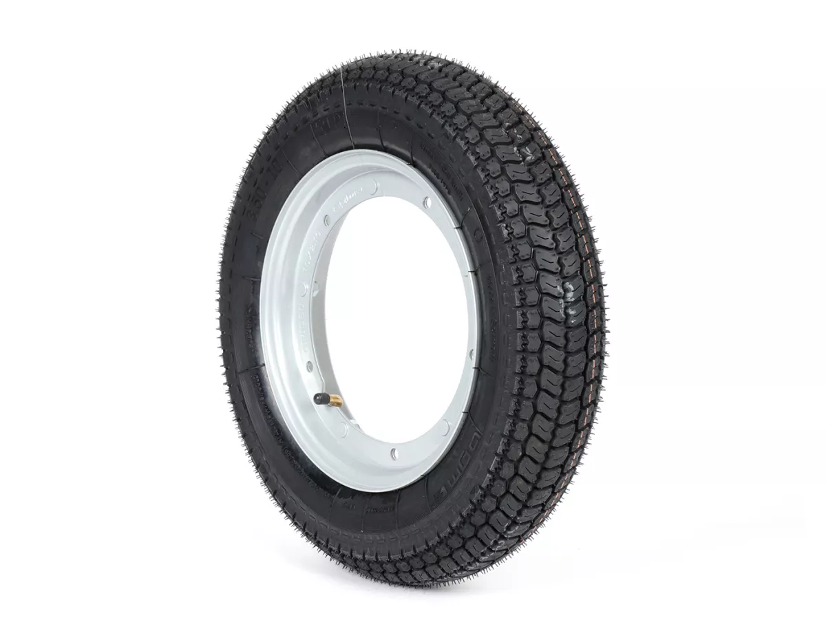 Komplettrad (Reifen fahrbereit auf Felge montiert) -BGM Classic, Vespa Largeframe PX, Sprint, Rally, GT, GTR, TS, T4, LML Star/Stella- 3.50 - 10 Zoll TT 59P (reinforced) - Felge Stahl, lackiert 2.10- 10 - Grau