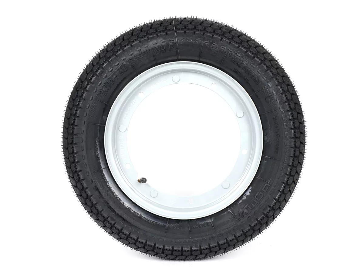 Komplettrad (Reifen fahrbereit auf Felge montiert) -BGM Classic, Vespa Largeframe PX, Sprint, Rally, GT, GTR, TS, T4, LML Star/Stella- 3.50 - 10 Zoll TT 59P (reinforced) - Felge Stahl, lackiert 2.10- 10 - Grau
