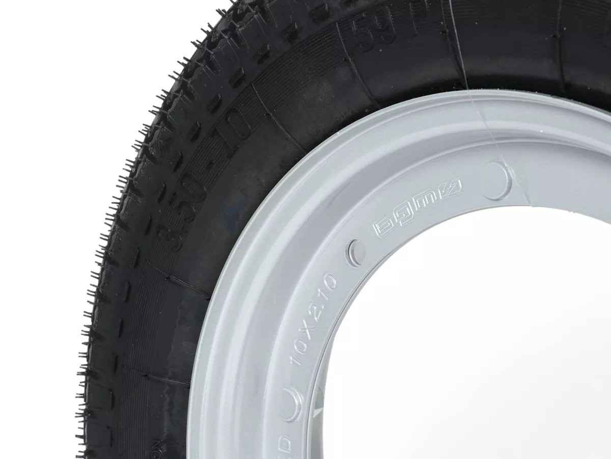 Komplettrad (Reifen fahrbereit auf Felge montiert) -BGM Classic, Vespa Largeframe PX, Sprint, Rally, GT, GTR, TS, T4, LML Star/Stella- 3.50 - 10 Zoll TT 59P (reinforced) - Felge Stahl, lackiert 2.10- 10 - Grau