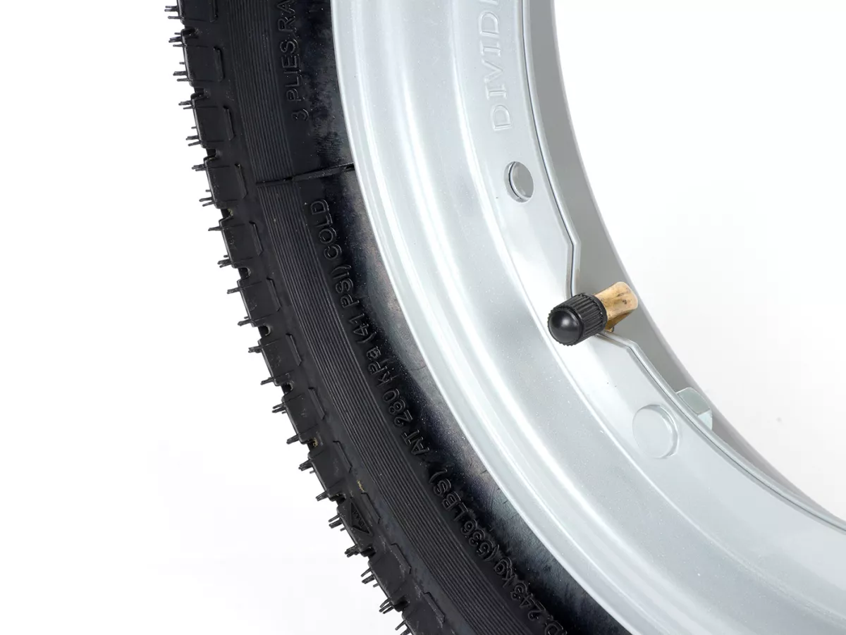 Komplettrad (Reifen fahrbereit auf Felge montiert) -BGM Classic, Vespa Largeframe PX, Sprint, Rally, GT, GTR, TS, T4, LML Star/Stella- 3.50 - 10 Zoll TT 59P (reinforced) - Felge Stahl, lackiert 2.10- 10 - Grau