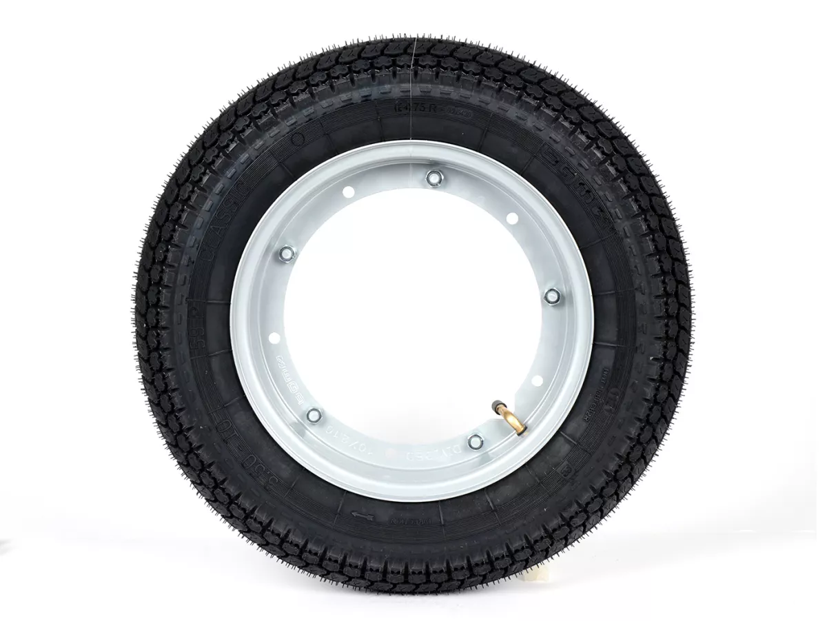 Komplettrad (Reifen fahrbereit auf Felge montiert) -BGM Classic, Vespa Largeframe PX, Sprint, Rally, GT, GTR, TS, T4, LML Star/Stella- 3.50 - 10 Zoll TT 59P (reinforced) - Felge Stahl, lackiert 2.10- 10 - Grau