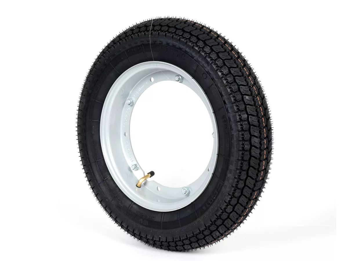 Komplettrad (Reifen fahrbereit auf Felge montiert) -BGM Classic, Vespa Largeframe PX, Sprint, Rally, GT, GTR, TS, T4, LML Star/Stella- 3.50 - 10 Zoll TT 59P (reinforced) - Felge Stahl, lackiert 2.10- 10 - Grau