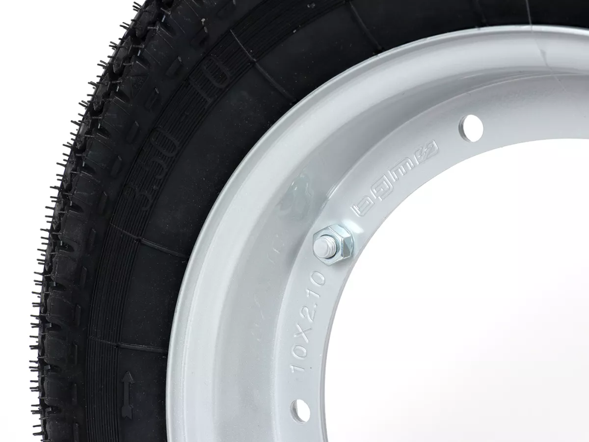 Komplettrad (Reifen fahrbereit auf Felge montiert) -BGM Classic, Vespa Largeframe PX, Sprint, Rally, GT, GTR, TS, T4, LML Star/Stella- 3.50 - 10 Zoll TT 59P (reinforced) - Felge Stahl, lackiert 2.10- 10 - Grau