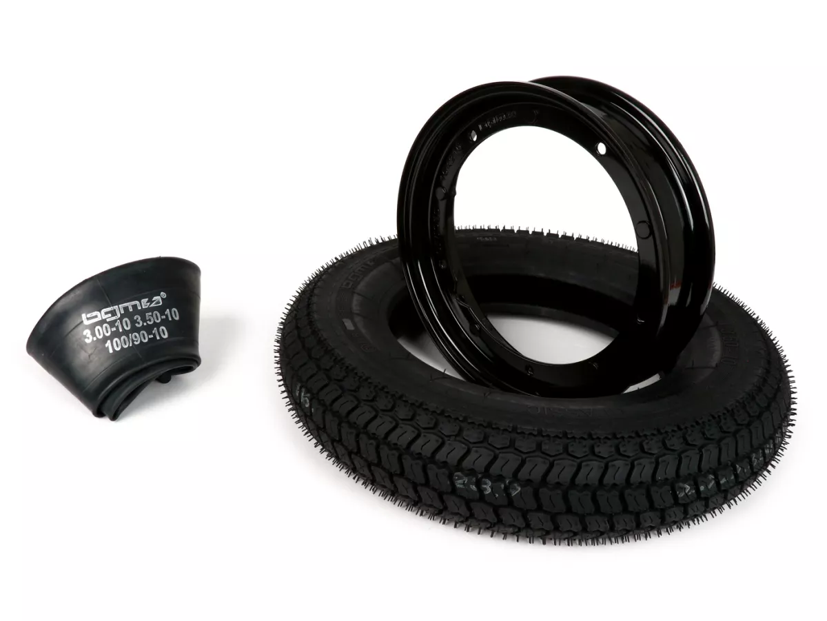 Complete bandenset -BGM Classic, Vespa 3.50 - 10 inch TT 59P (versterkt) - velg 2.10-10 zwart