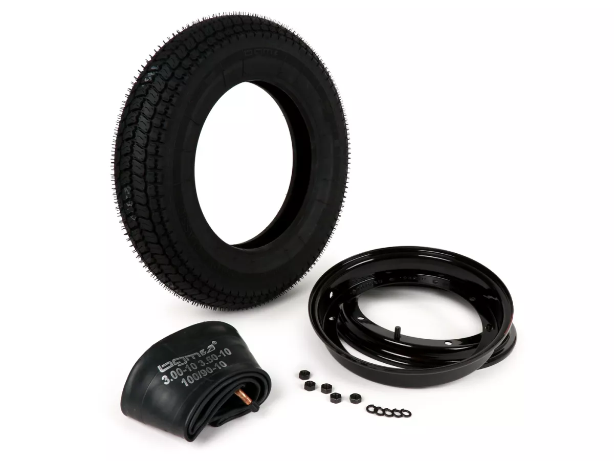 Complete bandenset -BGM Classic, Vespa 3.50 - 10 inch TT 59P (versterkt) - velg 2.10-10 zwart