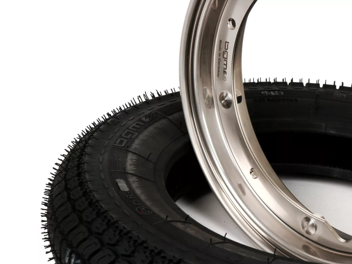 Complete bandenset -BGM Classic, Vespa 3.50 - 10 inch TT 59P (versterkt) - velg 2.10-10 roestvrij staal