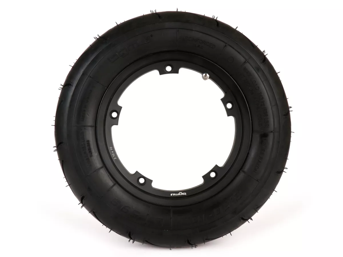 Rueda completa (neumático montado en llanta listo para montar) -BGM Sport, tubeless, Vespa Largeframe PX, Sprint, Rally, GT, GTR, TS, T4, LML Star/Stella- 3.50 - 10 pulgadas TL 59S (reforzada) - llanta 2.10-10 negra