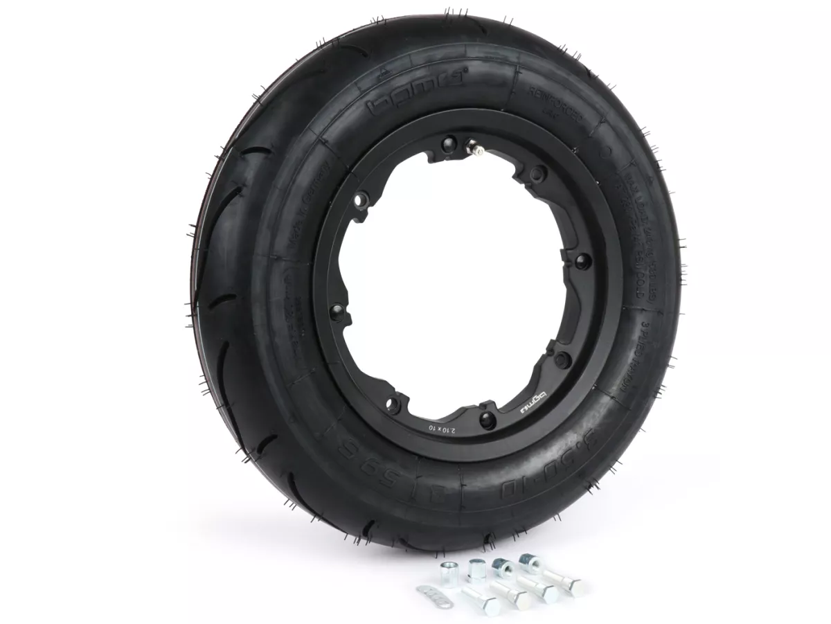 Rueda completa -BGM Sport, tubeless, Lambretta- 3.50 - 10 pulgadas TL 59S (reforzada) - llanta 2.10-10 negra
