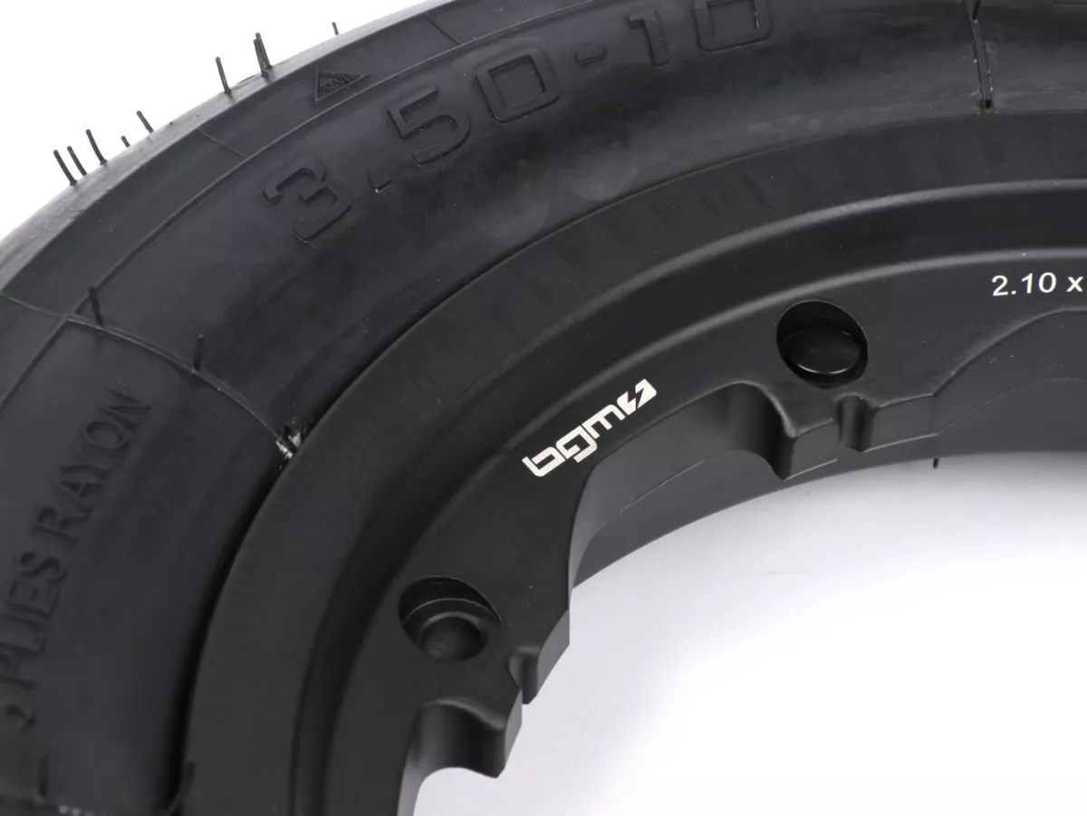 Rueda completa -BGM Sport, tubeless, Lambretta- 3.50 - 10 pulgadas TL 59S (reforzada) - llanta 2.10-10 negra