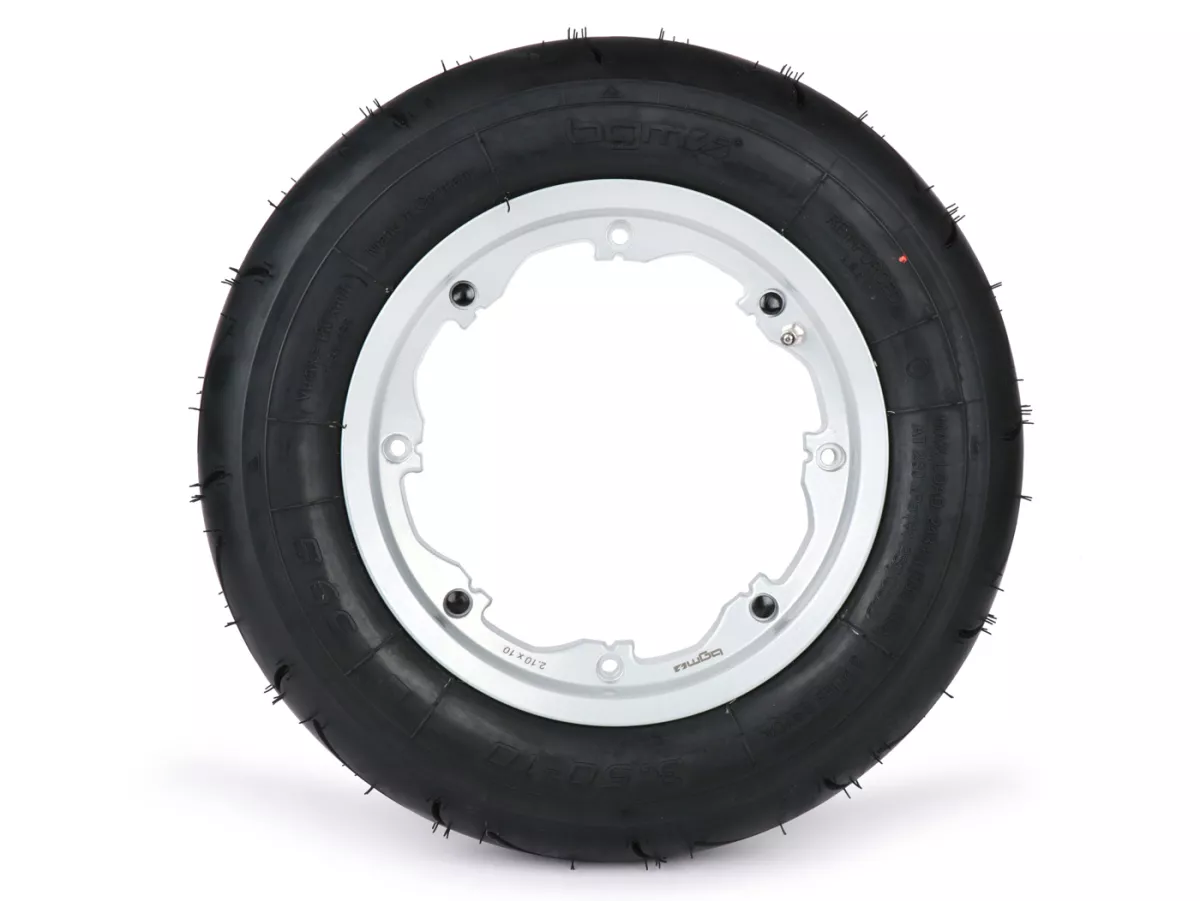 Komplett hjul -BGM Sport, slanglös, Lambretta- 3,50 - 10 tum TL 59S (förstärkt) - fälg 2,10-10 - silver