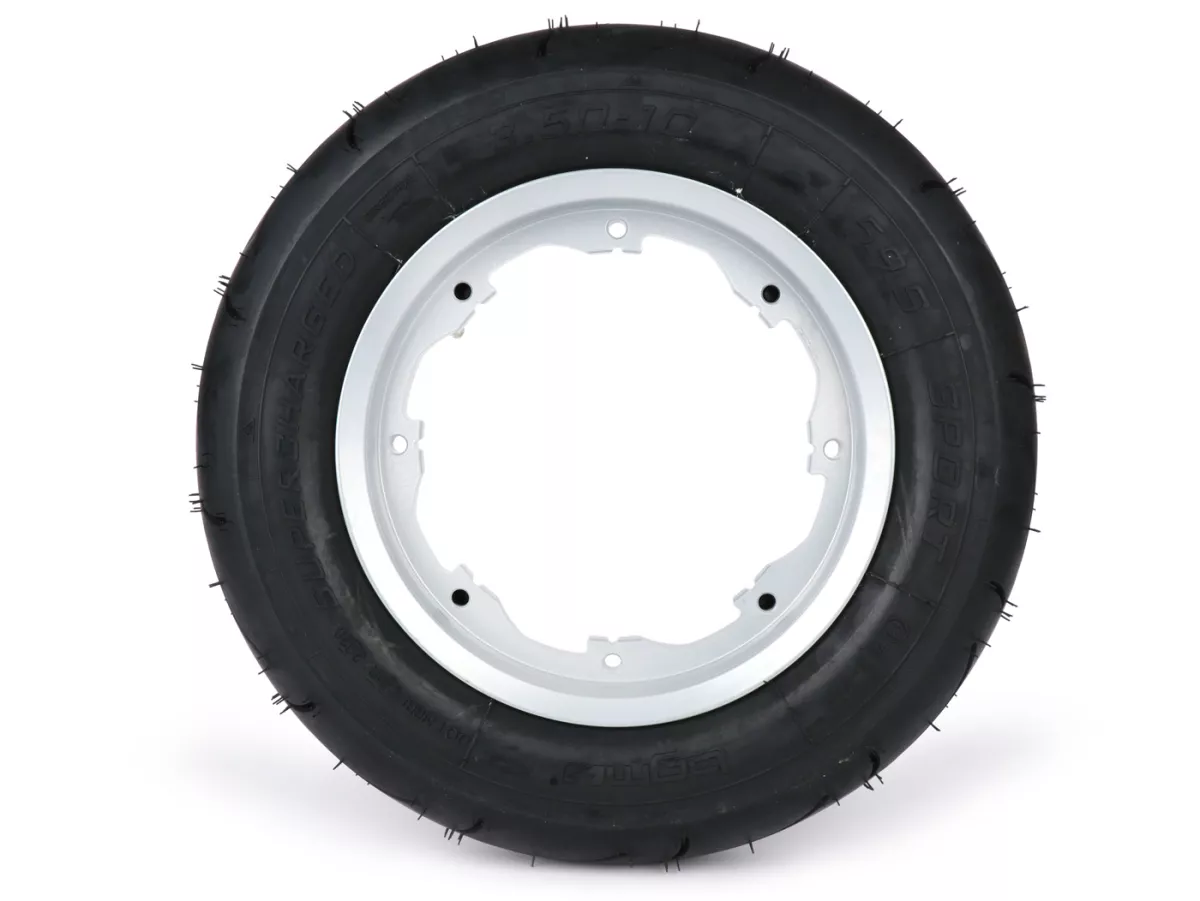 Komplett hjul -BGM Sport, slanglös, Lambretta- 3,50 - 10 tum TL 59S (förstärkt) - fälg 2,10-10 - silver