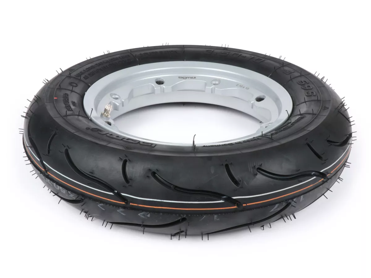 Komplett hjul -BGM Sport, slanglös, Lambretta- 3,50 - 10 tum TL 59S (förstärkt) - fälg 2,10-10 - silver