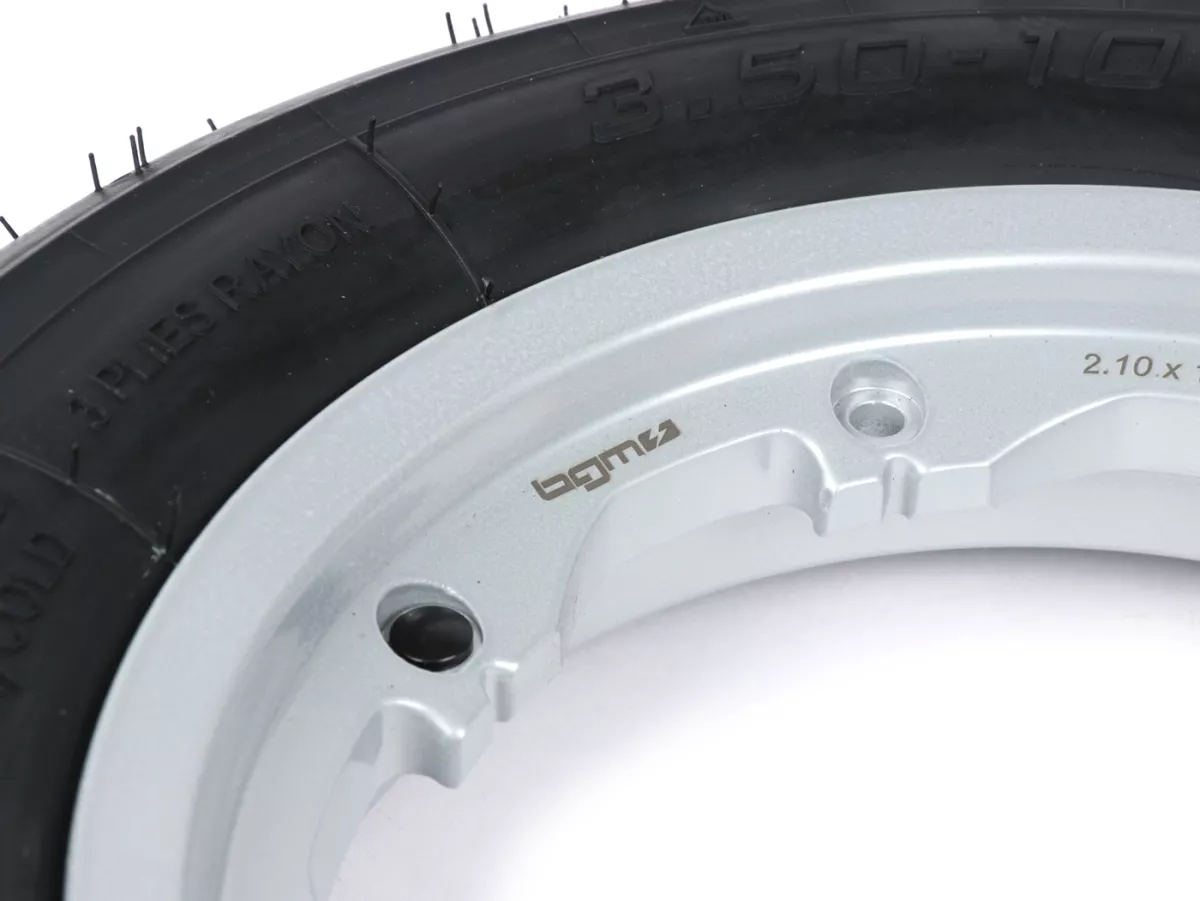Komplett hjul -BGM Sport, slanglös, Lambretta- 3,50 - 10 tum TL 59S (förstärkt) - fälg 2,10-10 - silver