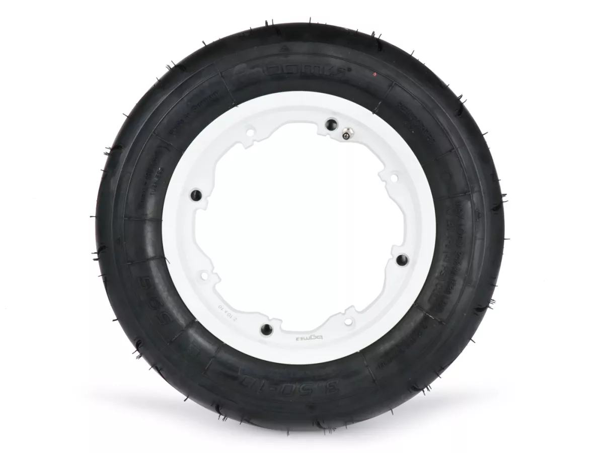 Rueda completa -BGM Sport, tubeless, Lambretta- 3.50 - 10 pulgadas TL 59S (reforzada) - llanta 2.10-10 blanca