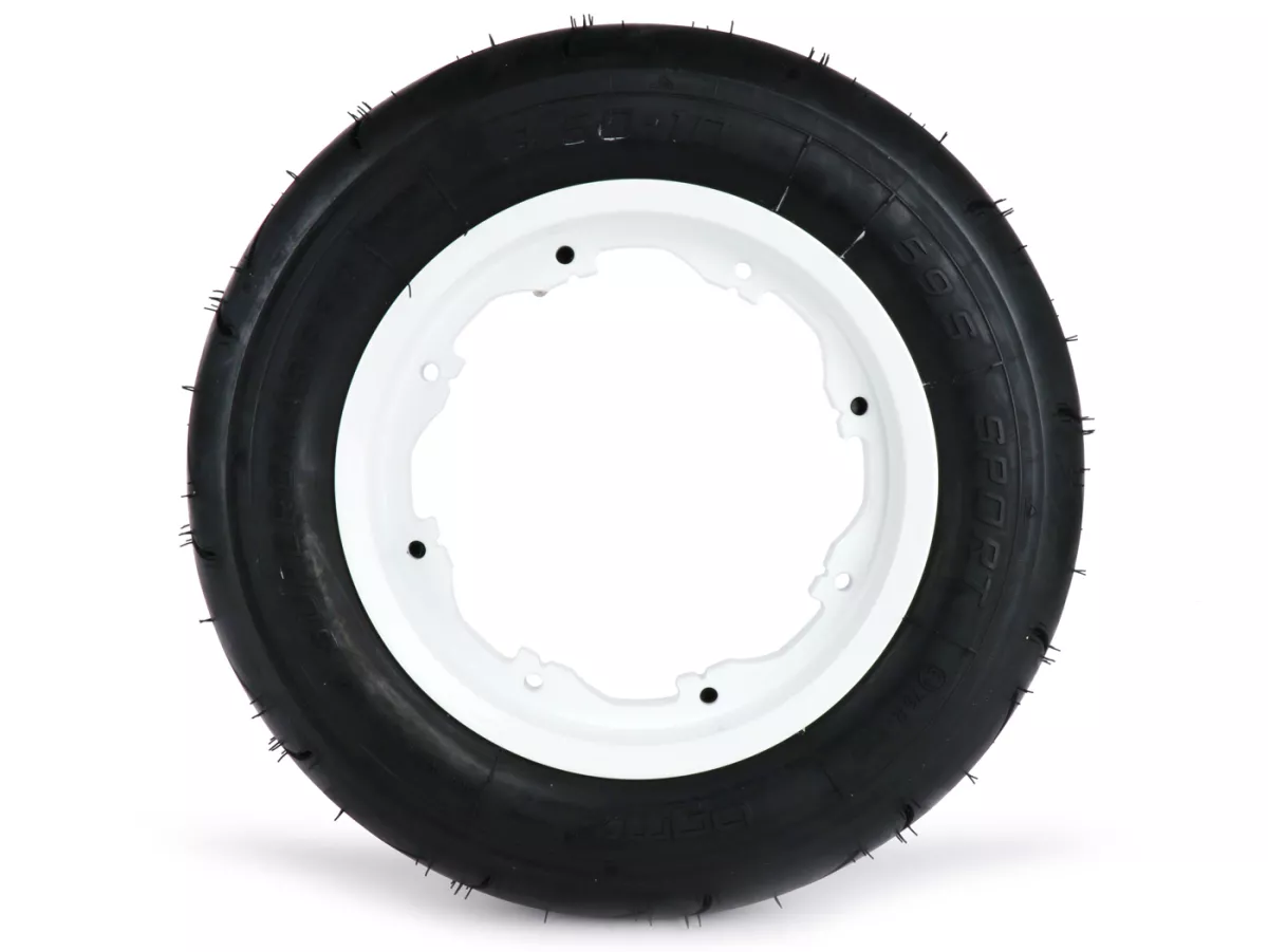 Rueda completa -BGM Sport, tubeless, Lambretta- 3.50 - 10 pulgadas TL 59S (reforzada) - llanta 2.10-10 blanca