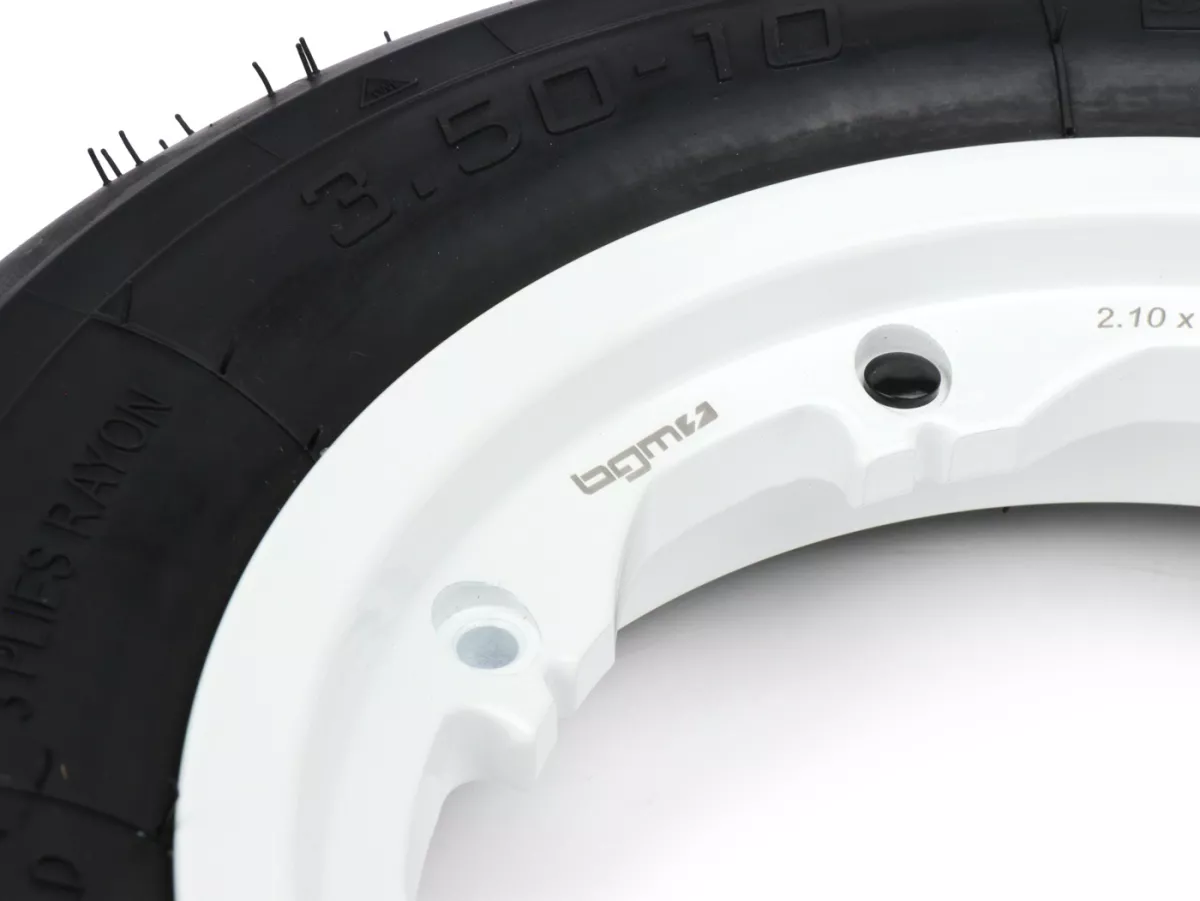 Rueda completa -BGM Sport, tubeless, Lambretta- 3.50 - 10 pulgadas TL 59S (reforzada) - llanta 2.10-10 blanca