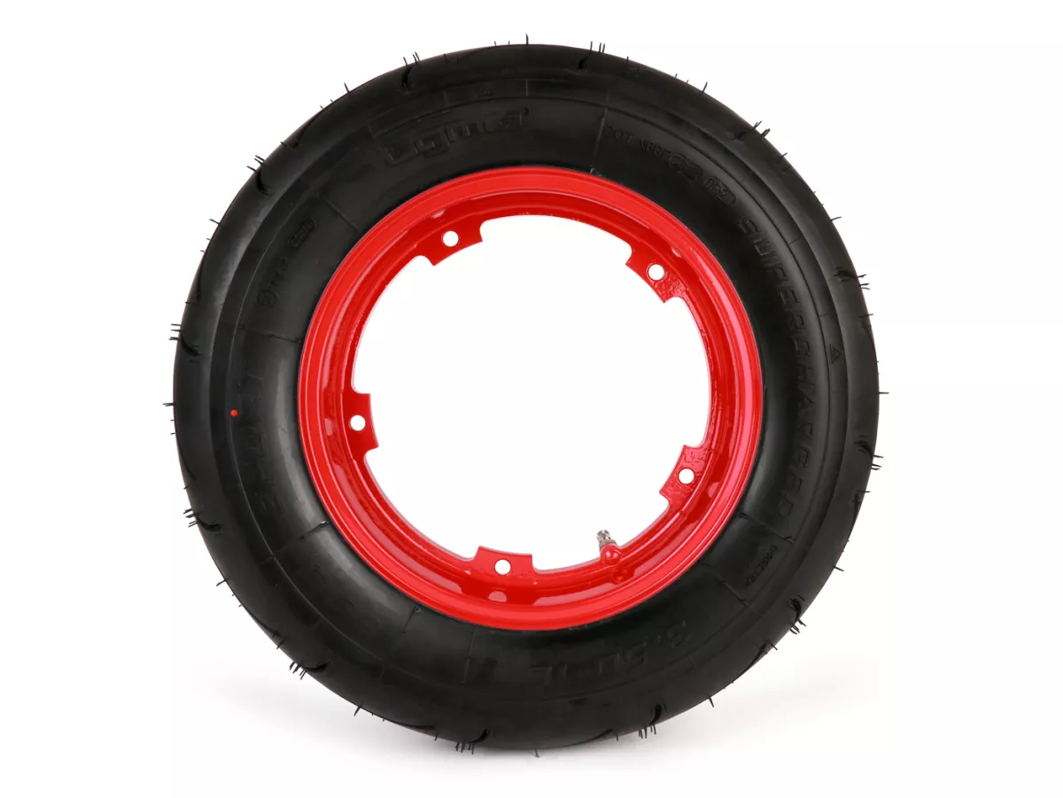 Compleet wiel (band gemonteerd op velg, rijklaar) -BGM Sport, tubeless, Vespa Largeframe PX, Sprint, Rally, GT, GTR, TS, T4, LML Star/Stella- 3.50 - 10 inch TL 59S (versterkt) - velg 2.10-10 rood