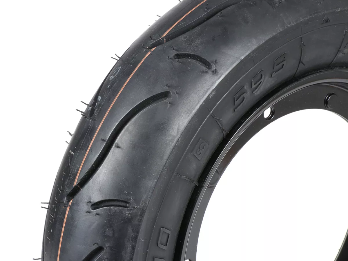 Roda lengkap (ban siap pakai yang dipasang pada pelek) -BGM Sport, Vespa Largeframe PX, Sprint, Rally, GT, GTR, TS, T4, LML Star/Stella- 3.50 - 10 inci TT 59S (diperkuat) - pelek baja, dicat 2.10 - 10 - hitam