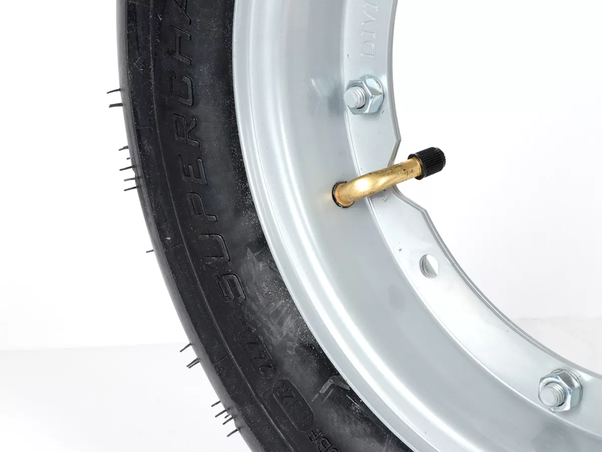 Komplett hjul (körklart däck monterat på fälg) -BGM Sport, Vespa Largeframe PX, Sprint, Rally, GT, GTR, TS, T4, LML Star/Stella- 3.50 - 10 inch TT 59S (förstärkt) - Fälg stål, målad 2.10- 10 - Grå