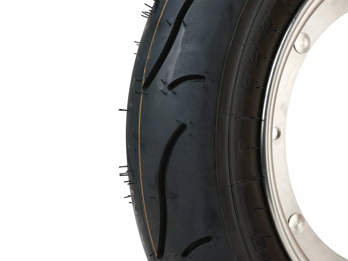 Roda lengkap (ban terpasang pada pelek yang siap dikendarai) -BGM Sport, Vespa Largeframe PX, Sprint, Rally, GT, GTR, TS, T4, LML Star/Stella- 3.50 - 10 inci TT 59P (diperkuat) - Pelek baja tahan karat 2.10 - 10 -