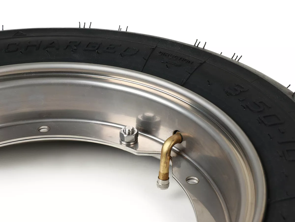 Roda lengkap (ban terpasang pada pelek yang siap dikendarai) -BGM Sport, Vespa Largeframe PX, Sprint, Rally, GT, GTR, TS, T4, LML Star/Stella- 3.50 - 10 inci TT 59P (diperkuat) - Pelek baja tahan karat 2.10 - 10 -