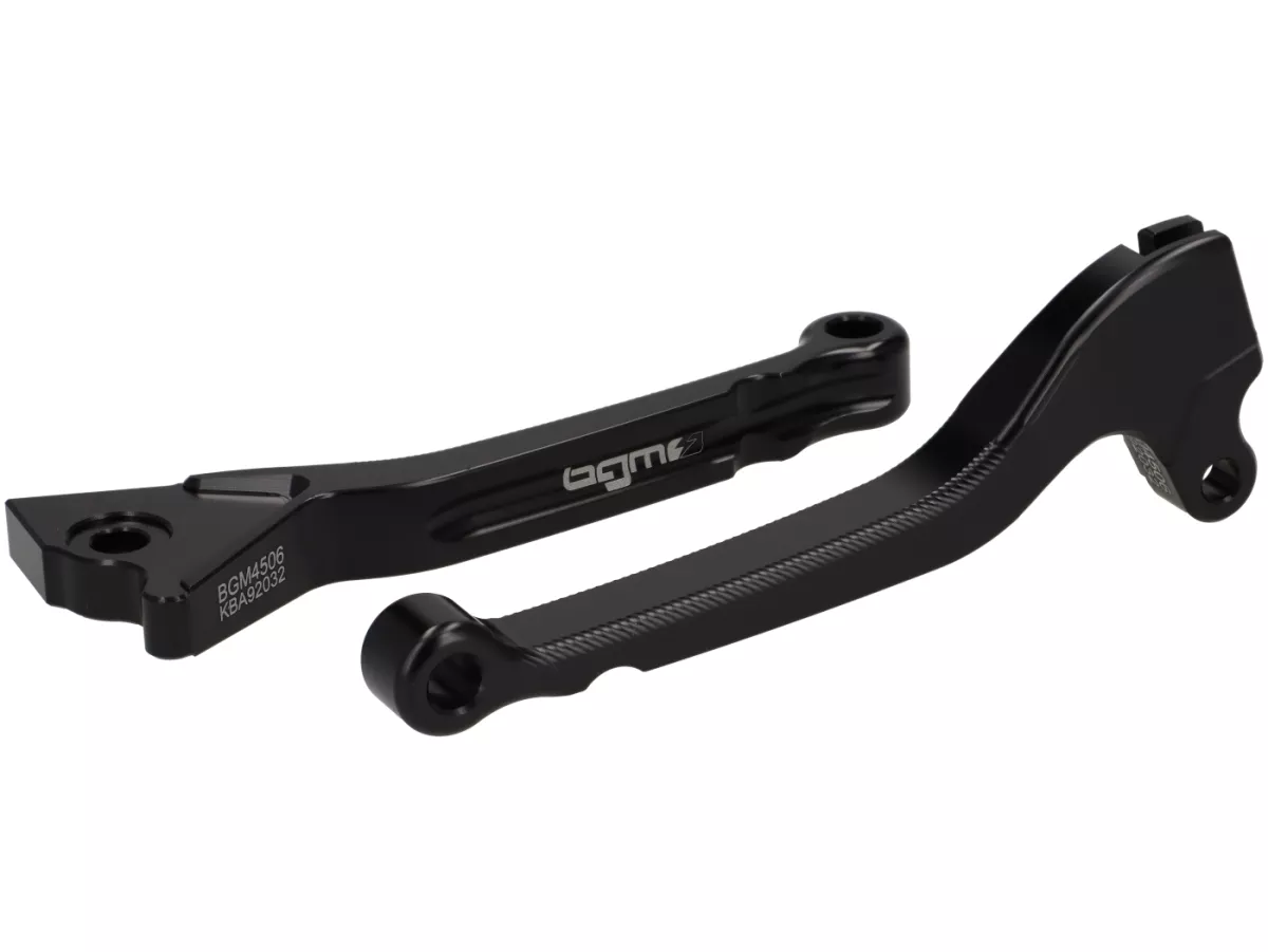 Pair of brake levers -BGM PRO CNC Sport, short (130mm)- Vespa LX, LXV, S, Primavera 50-150, Sprint 50-150 - black - ABE