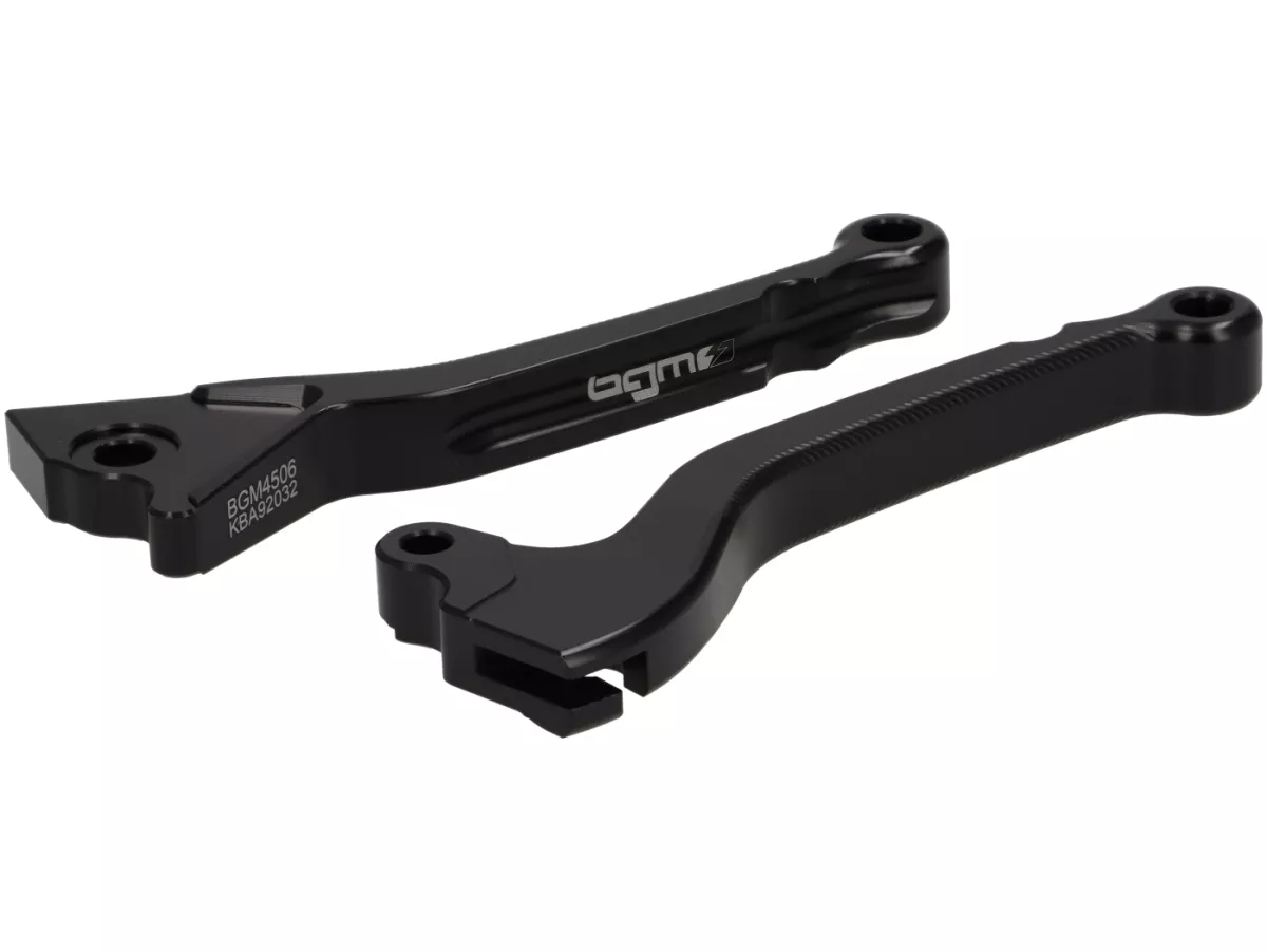 Pair of brake levers -BGM PRO CNC Sport, short (130mm)- Vespa LX, LXV, S, Primavera 50-150, Sprint 50-150 - black - ABE