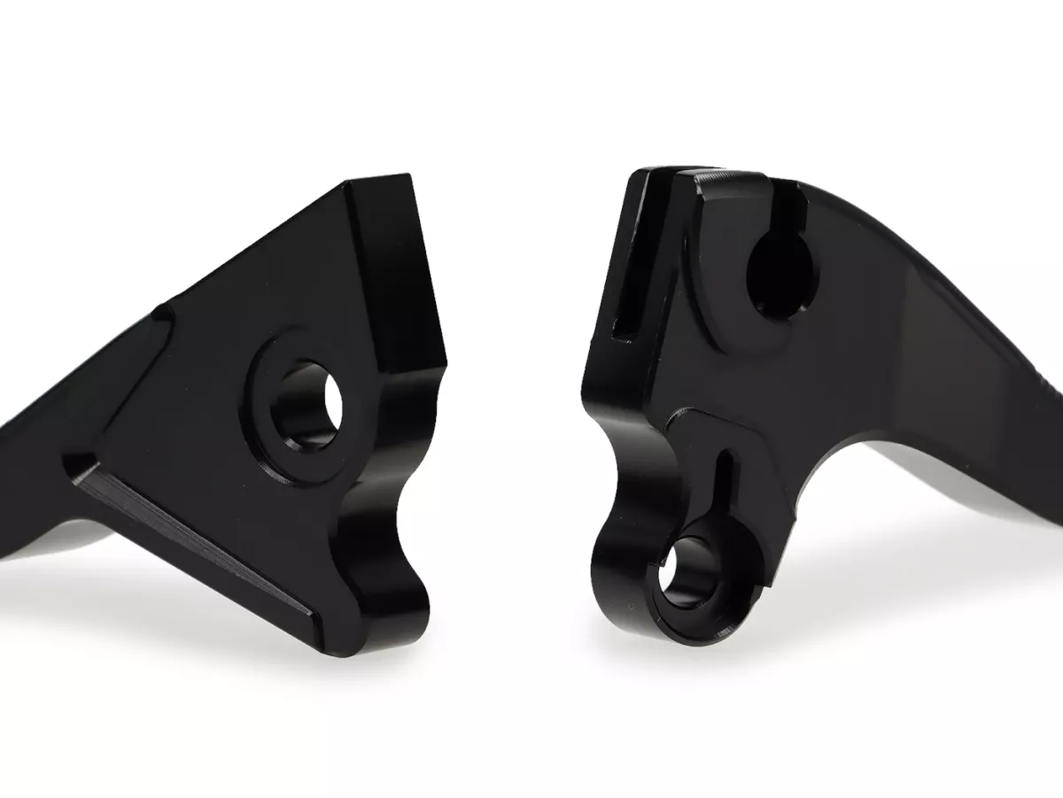 Pair of brake levers -BGM PRO CNC Sport, short (130mm)- Vespa LX, LXV, S, Primavera 50-150, Sprint 50-150 - black - ABE