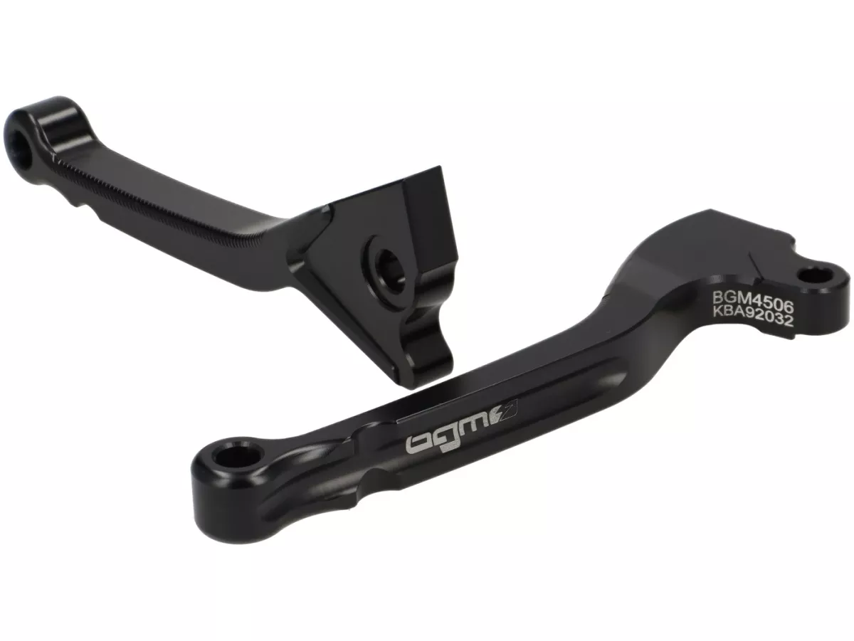 Pair of brake levers -BGM PRO CNC Sport, short (130mm)- Vespa LX, LXV, S, Primavera 50-150, Sprint 50-150 - black - ABE