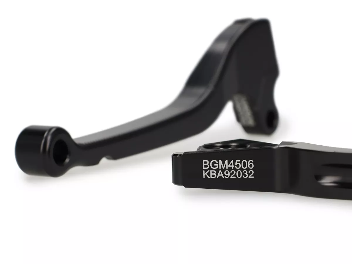 Pair of brake levers -BGM PRO CNC Sport, short (130mm)- Vespa LX, LXV, S, Primavera 50-150, Sprint 50-150 - black - ABE
