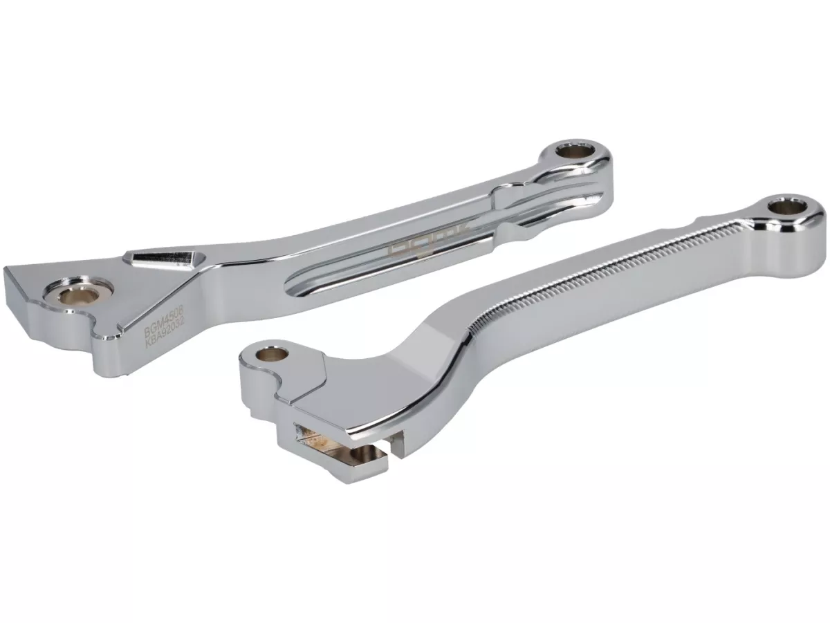 Pair of brake levers -BGM PRO Sport, short (130mm)- Vespa LX, LXV, S, Primavera 50-150, Sprint 50-150 - chrome - ABE