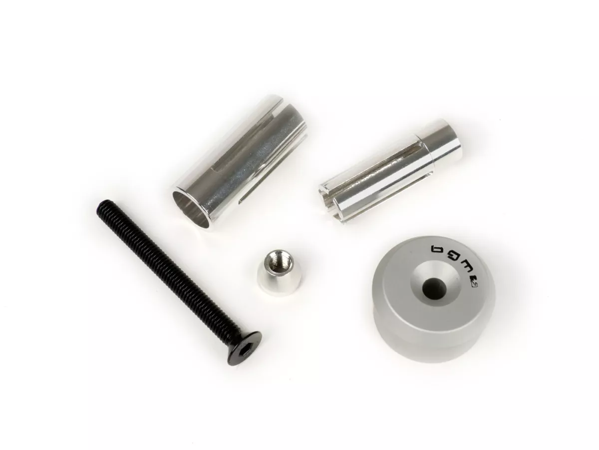 Mounting set for handlebar end mirror -BGM PRO- Vespa GT, GTS, GTL, GTV 125-300 + universal clamp for tube handlebar - silver