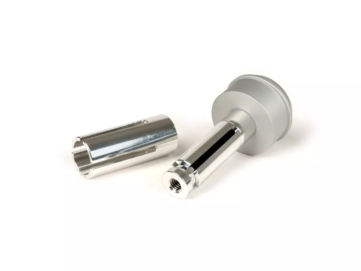 Mounting set for handlebar end mirror -BGM PRO- Vespa GT, GTS, GTL, GTV 125-300 + universal clamp for tube handlebar - silver