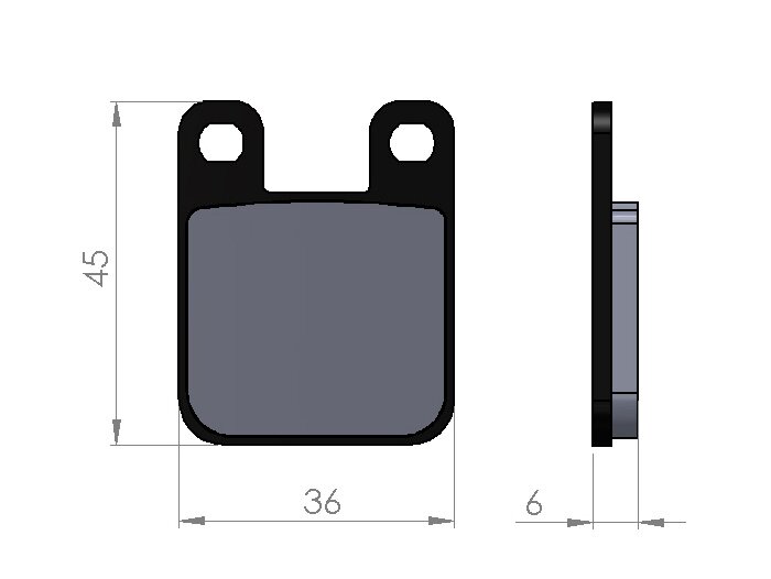 Plaquettes de frein -BGM 36x45mm- BETA Eikon 50cc (1999) (av./ar.), DERBI Atlantis 50cc (1999) (av.), Atlantis 100cc (2001) (av.), Atlantis 100cc 4T (2001) (av.), Aventura 50cc (1996) (av.), GP 1 50cc (2001-2004) (av./ar.), GP 1 50cc (2005) (ar.), GPR 125