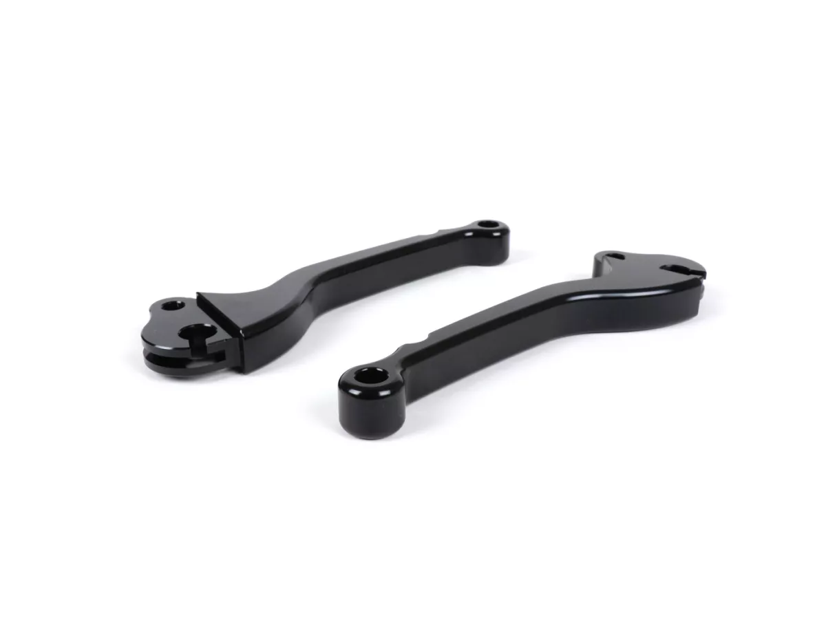 Leva freno + leva frizione (set) -BGM PRO CNC- Freno a tamburo- Vespa Largeframe 1957-1998 - PX, T5, Sprint, Rally, GT, GTR, TS, VNA, VNB, VBB, VBA, GS, SS180, Smallframe 1963-1989 V50, 50N, V90, PV125, ET3, PK S, PK XL1 - Nero - ABE