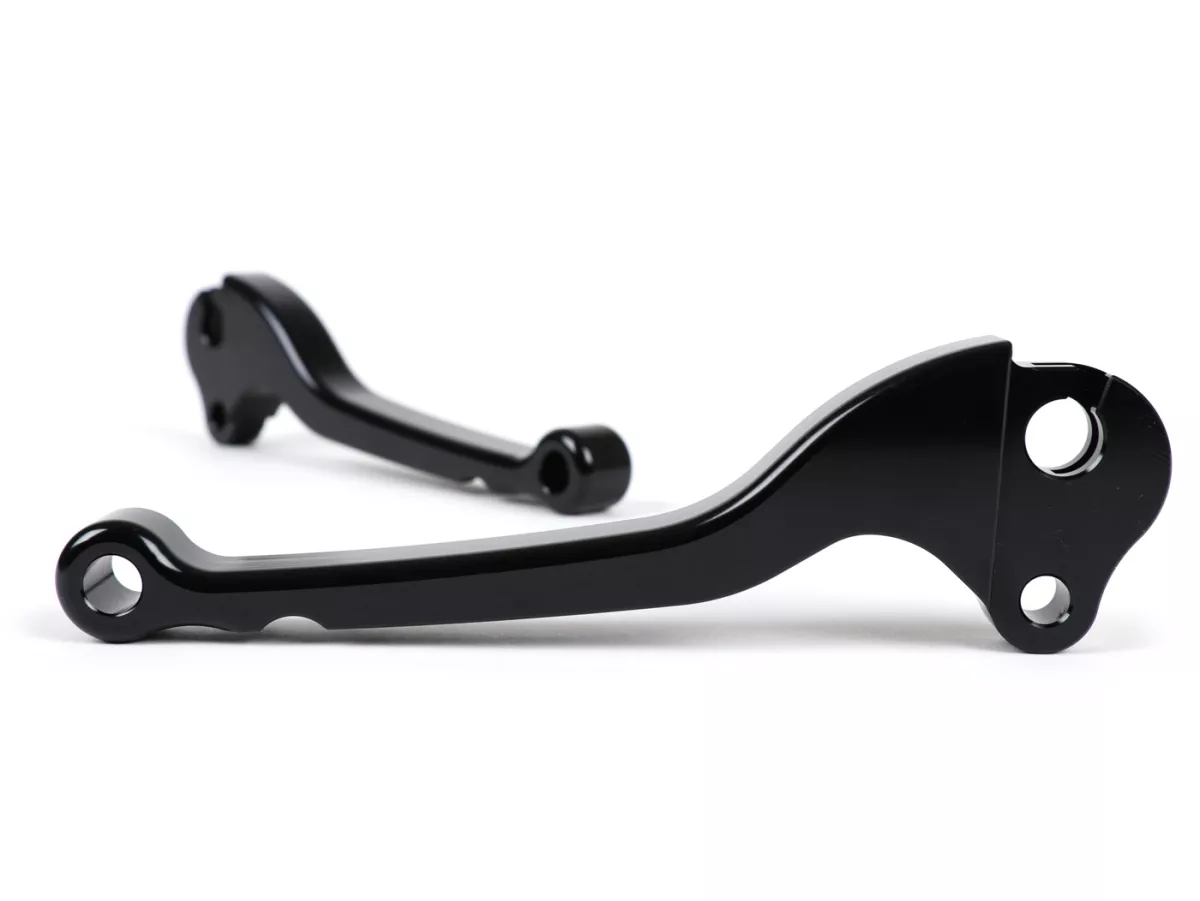 Leva freno + leva frizione (set) -BGM PRO CNC- Freno a tamburo- Vespa Largeframe 1957-1998 - PX, T5, Sprint, Rally, GT, GTR, TS, VNA, VNB, VBB, VBA, GS, SS180, Smallframe 1963-1989 V50, 50N, V90, PV125, ET3, PK S, PK XL1 - Nero - ABE