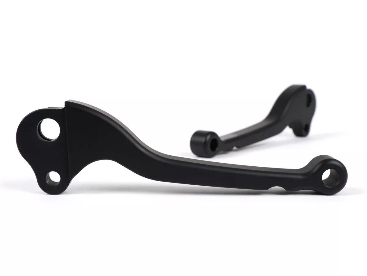 Palanca de freno + palanca de embrague (juego) -BGM PRO CNC- freno de tambor- Vespa Largeframe 1957-1998 - PX, T5, Sprint, Rally, GT, GTR, TS, VNA, VNB, VBB, VBA, GS, SS180, Smallframe 1963-1989 V50, 50N, V90, PV125, ET3, PK S, PK XL1 - Negro mate - ABE
