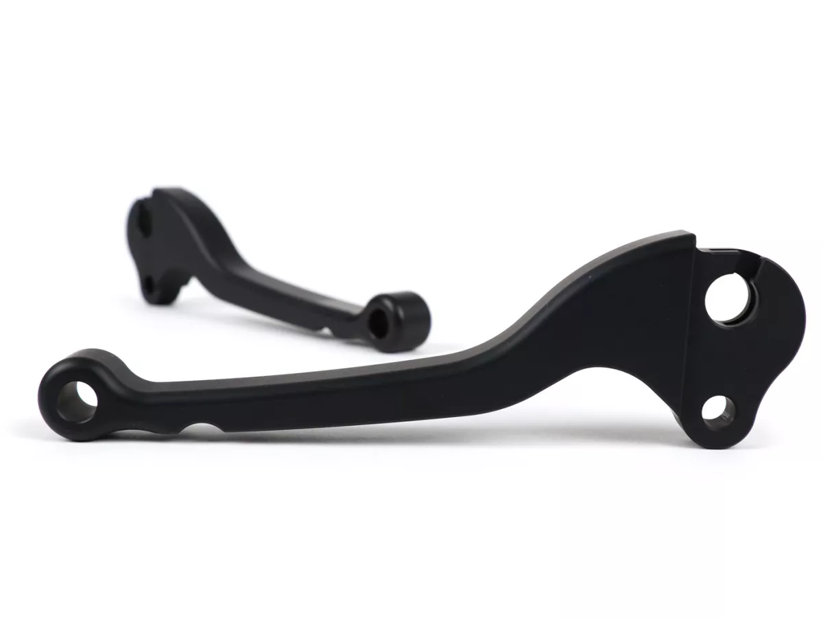 Palanca de freno + palanca de embrague (juego) -BGM PRO CNC- freno de tambor- Vespa Largeframe 1957-1998 - PX, T5, Sprint, Rally, GT, GTR, TS, VNA, VNB, VBB, VBA, GS, SS180, Smallframe 1963-1989 V50, 50N, V90, PV125, ET3, PK S, PK XL1 - Negro mate - ABE